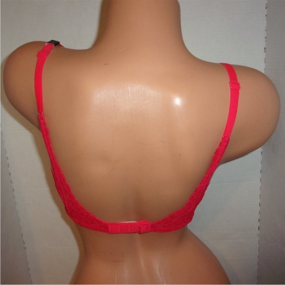 New•32E(DD•Victoria’s Secret red very sexy Chantilly lace Balconet lined Bra - Picture 3 of 3